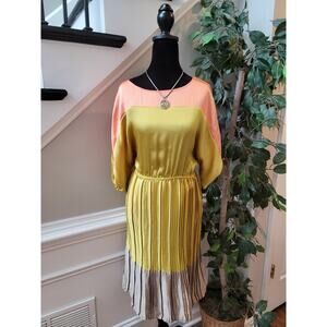 Madison Dress Women Small Multicolor Pleated Knee Length Color Block Elegant